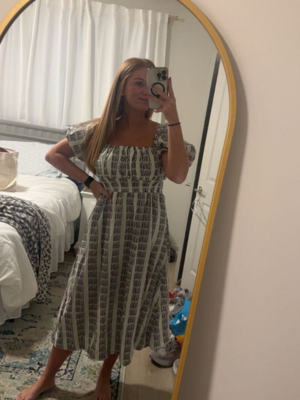 Anthropologie Maeve 100% Cotton Puff-Sleeve Smocked Midi Dress - Picture 15 of 16